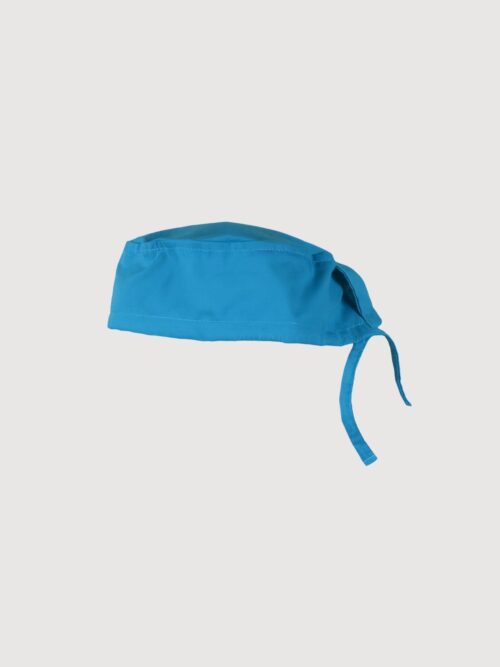 Gorro quirúrgico azul unisex de tela, ajustable con tiras – Coldota